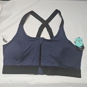 Front-Zip Navy Sports Bra with Cross-Back Straps